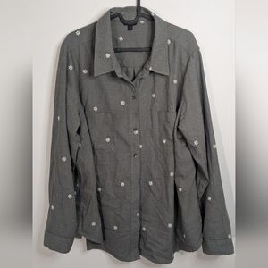 Torrid Taylor Cotton Embroidered  Button Up - floral grey - size 2